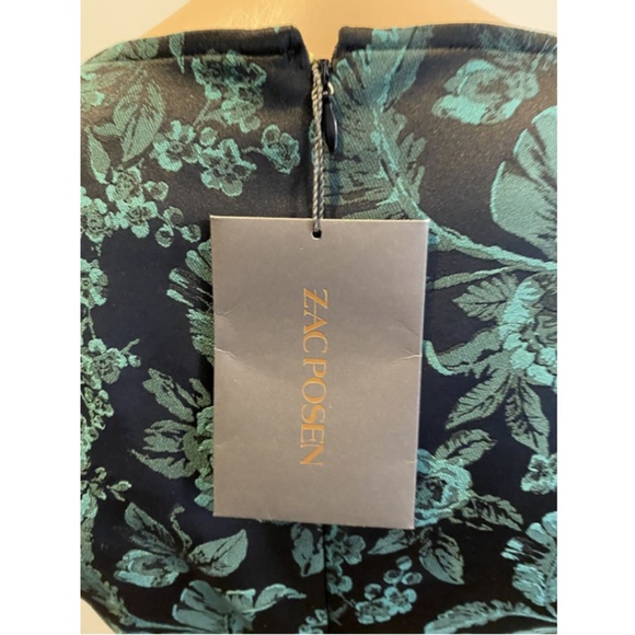NWT ZAC POSEN Black/ Teal Jacquard Flower Print Formal Dress SZ 10 - Picture 6 of 6